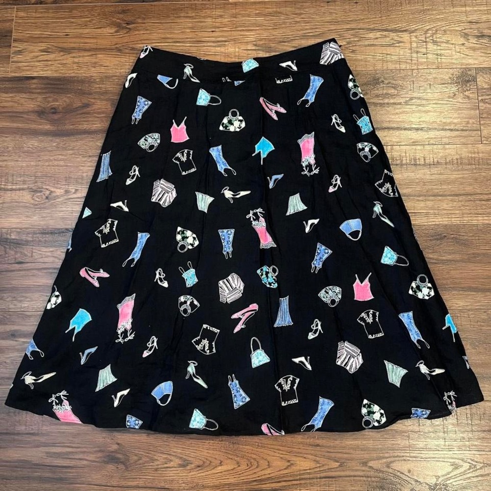 Vintage Liz Claiborne Linen Midi Skirt 12 Black Aline Y2K Cottagecore Artsy Boho